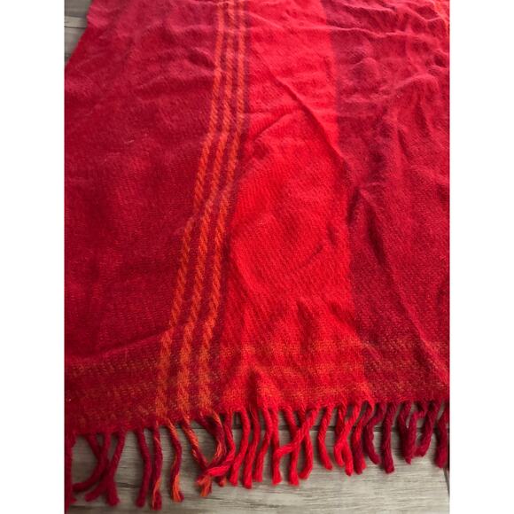 Vintage Hand Woven Red Stripe Wool Blanket 45"x80" Fringe - Picture 6 of 10